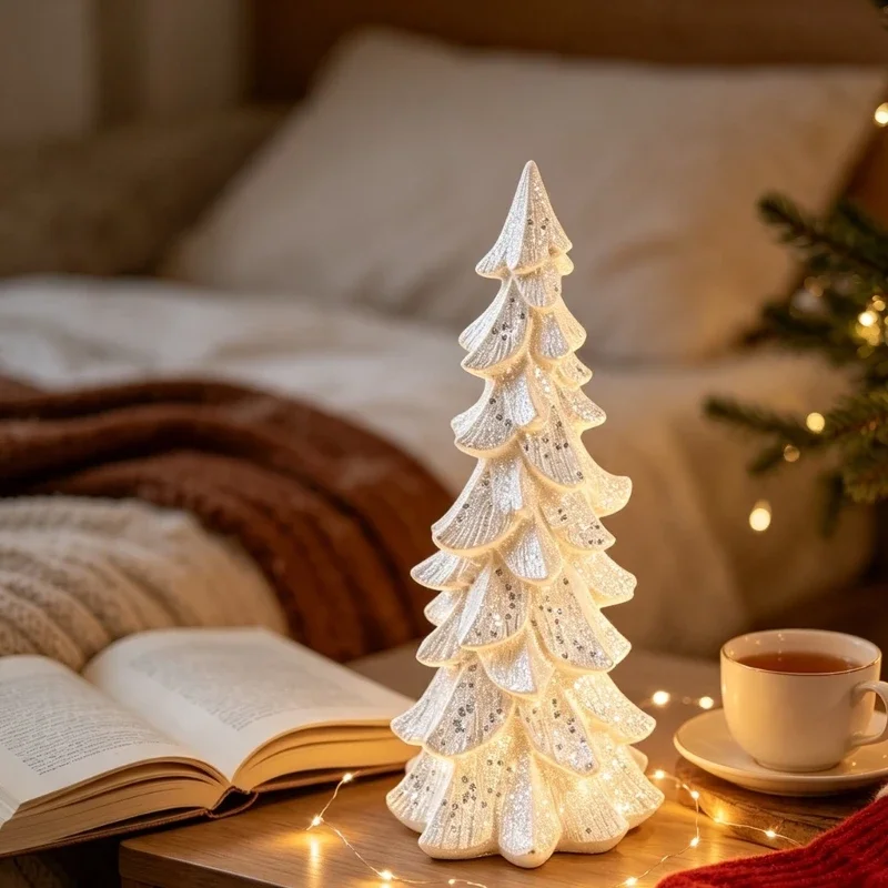 Christmas White Figurine Holiday Display Piece with Branch Texture and Gentle for Shelf, Desk or Console Table Placement Y5GB