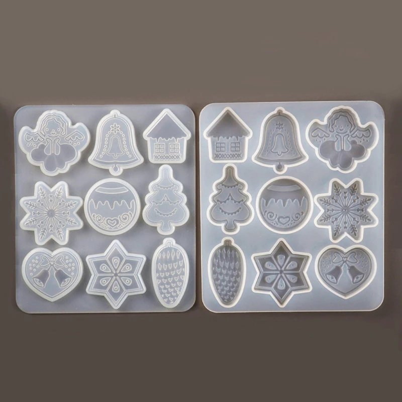 E15E Shiny Glossy Silicone Elk Molds Christmas Tree Snowflake Keychain Mold DIY Pendant Jewelry Epoxy Resin Crafting Molds