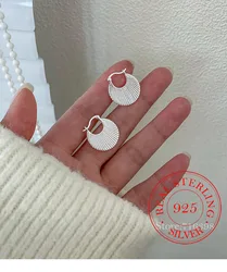 Original 925 Sterling Silver Geometric Texture Folds Stripe Hoop Earrings For Women Wedding Party Jewelry Gift Female Pendientes
