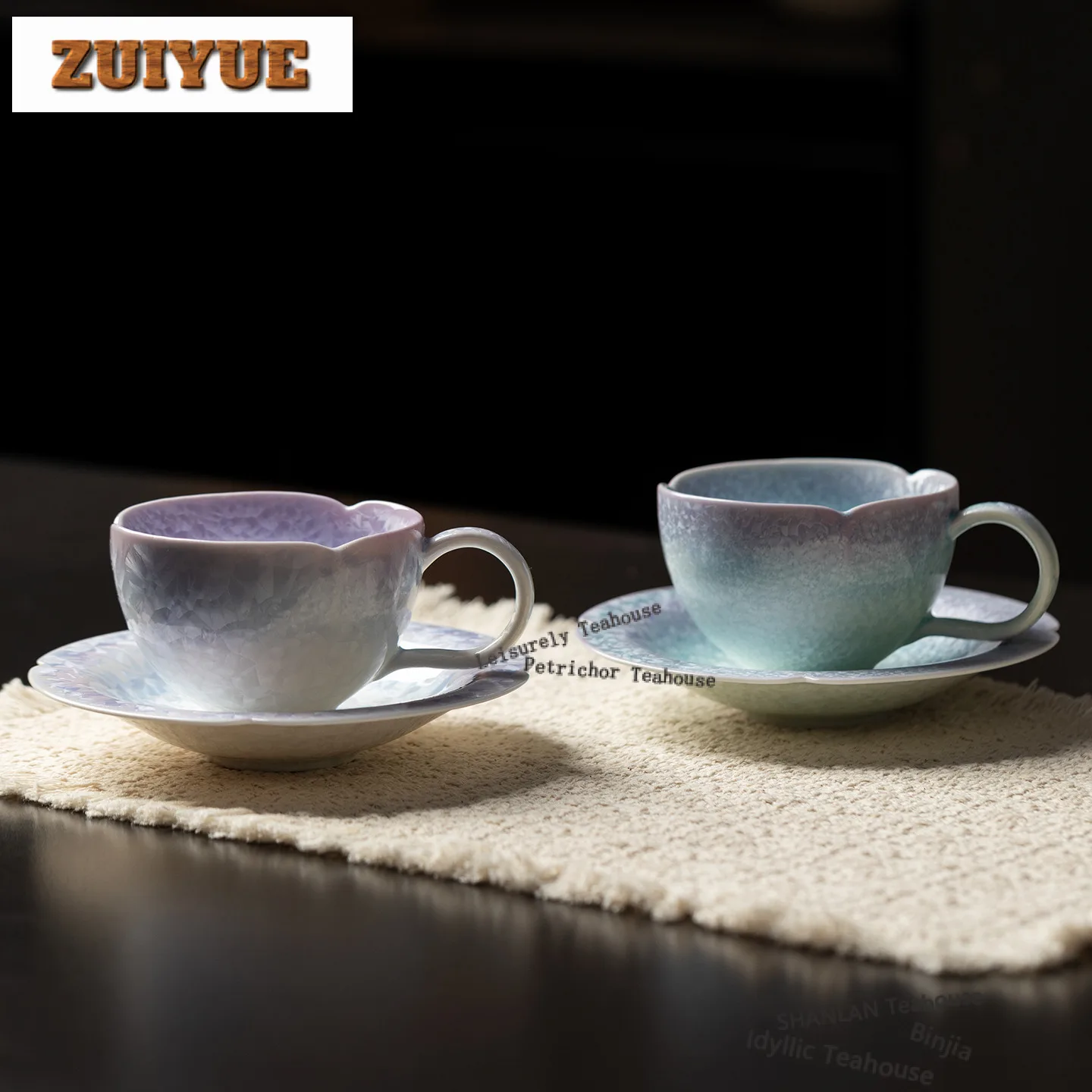 

160ml Crystal Glaze Coffee Mug With Plate Cappuccino Latte Cup Afternoon Tea Mug Cup Saucer Kit Office Water Cup Teaset Craft