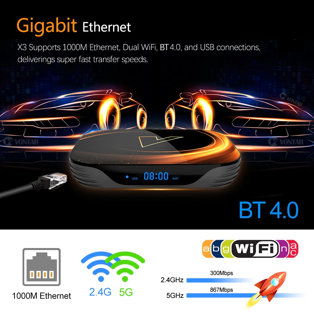 VONTAR X3 Android Smart TV BOX MAX 4GB RAM 128GB ROM 8K Android 9.0 TVBOX Amlogic S905X3 2.4G 5G Wifi 4K Set Top Box 64GB 32GB