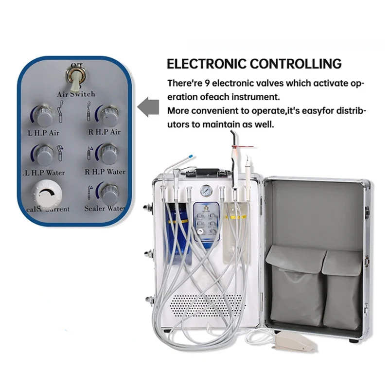 Portable Dental Delivery Unit Air Compressor Suction System 6Hole with Light Curing Ultrasonic Scaler Portable Dental Equipment