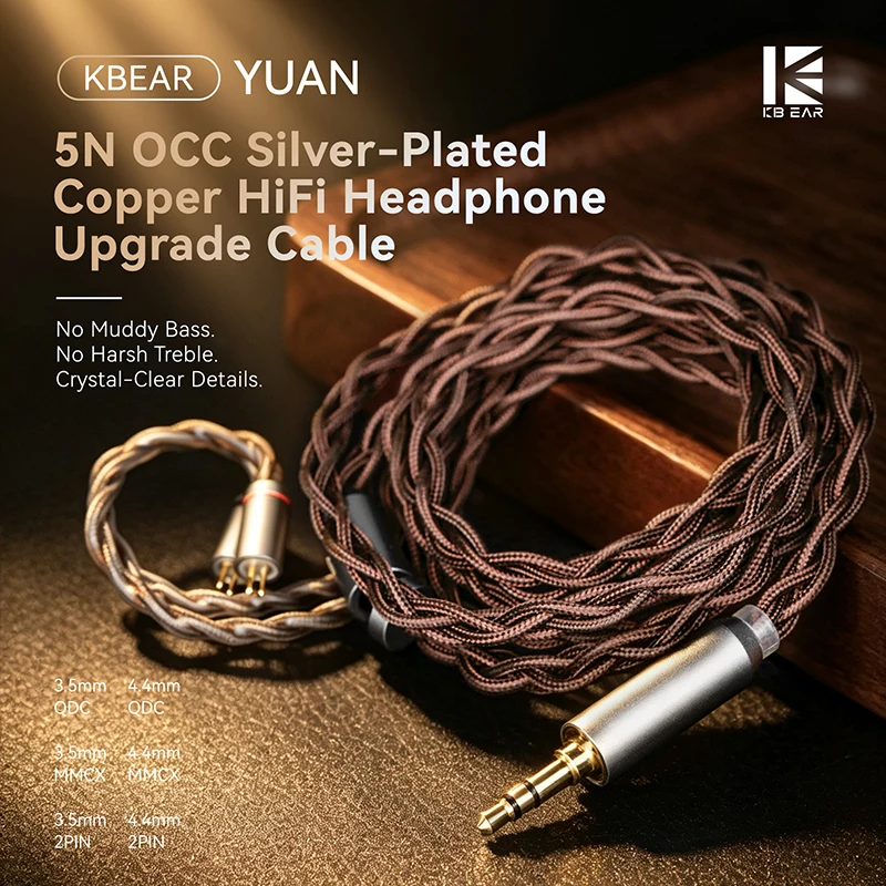KBEAR YUAN 4 Cores 5N OCC Silver-Plated Copper High-Purity HiFi Headphone Upgrade Cable