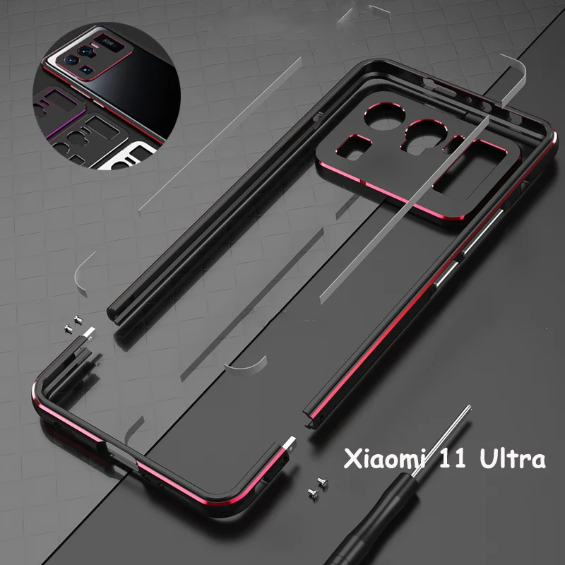 Aurora-Dual Color Border Shockproof Aluminum Metal Bumper for Xiaomi 11 Ultra Mi 11U Slim Cover Case, Frame Protector