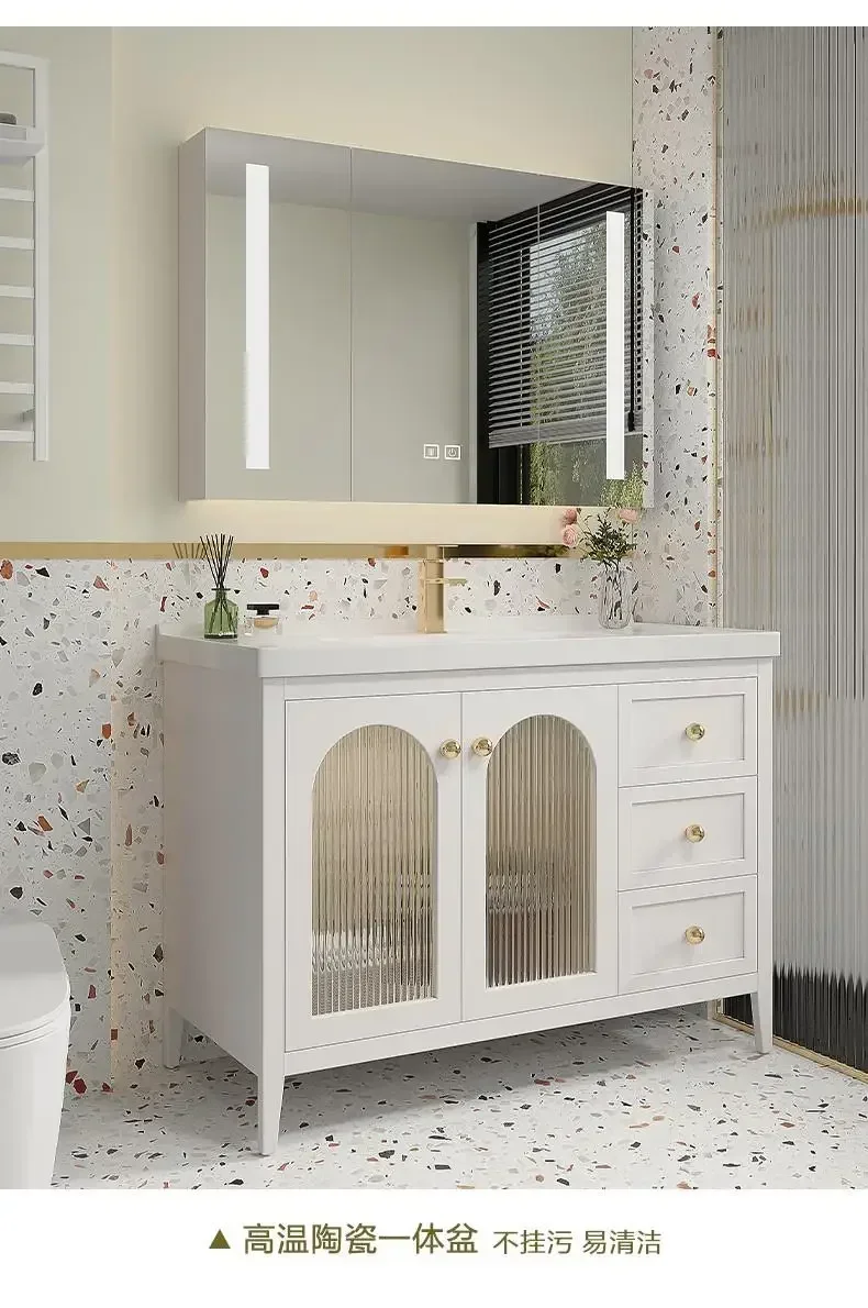 French bathroom cabinet integrated basin ceramic oak wash basin cabinet combination washstand new floor high-end