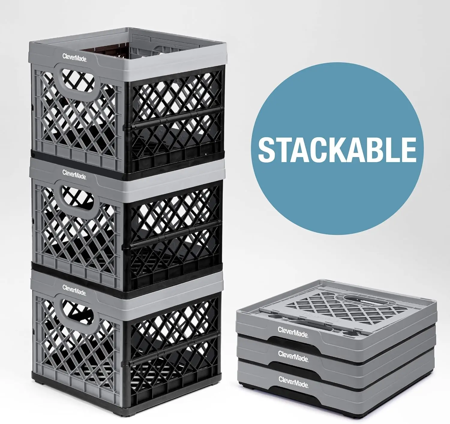 Bacs de stockage empilables pliables, caisse à lait noire, peut contenir 50 artériels par bac, 3PK-25L, 6 Gal