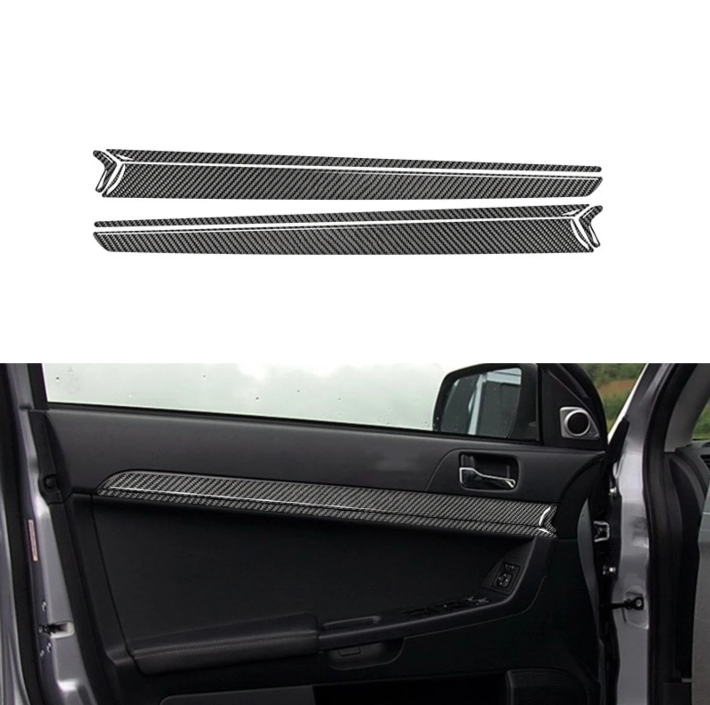 For Mitsubishi Lancer EVO X MR 2008-2015 Car Door Panel Trim Strips Carbon Fiber Sticker  Interior Accessories