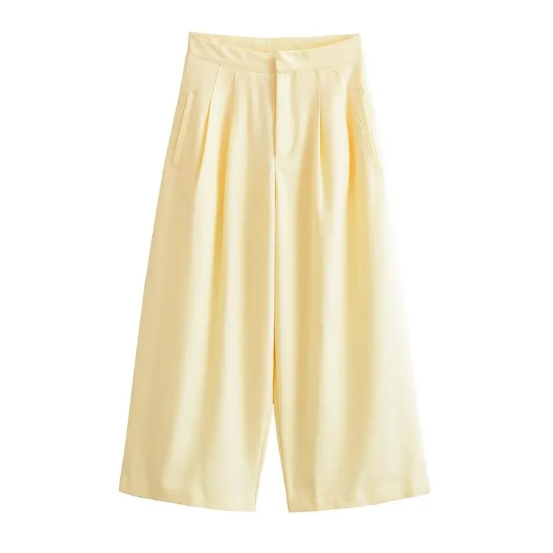 Fall 2026 Women's Commute Casual Wide Leg Pants Versatile Mustard Yellow Comfortable Fit Ladies' Premium Quality Trousers