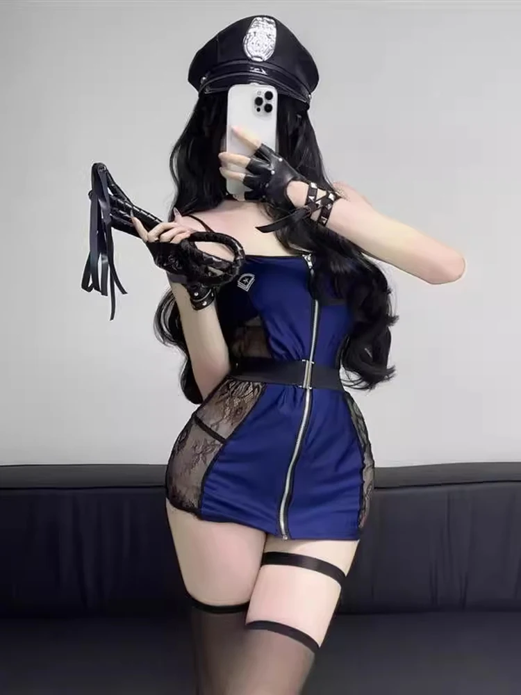 

Sexy loween Costume Tight Waist ter Dr Club Women Police orm Air Steward Cop Outfit Polyester Fiber Zipper Sle