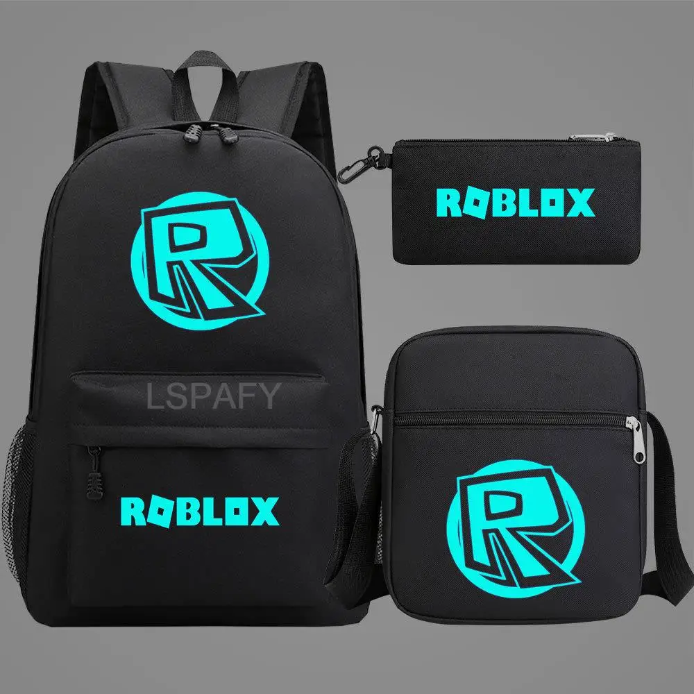 Hot ROBLOX 3Pcs Set Luminous Backpack Fashion Child Cartoon School Bag Bookbag Men Women Travel Bags Mochila Daily Rucksack Sac