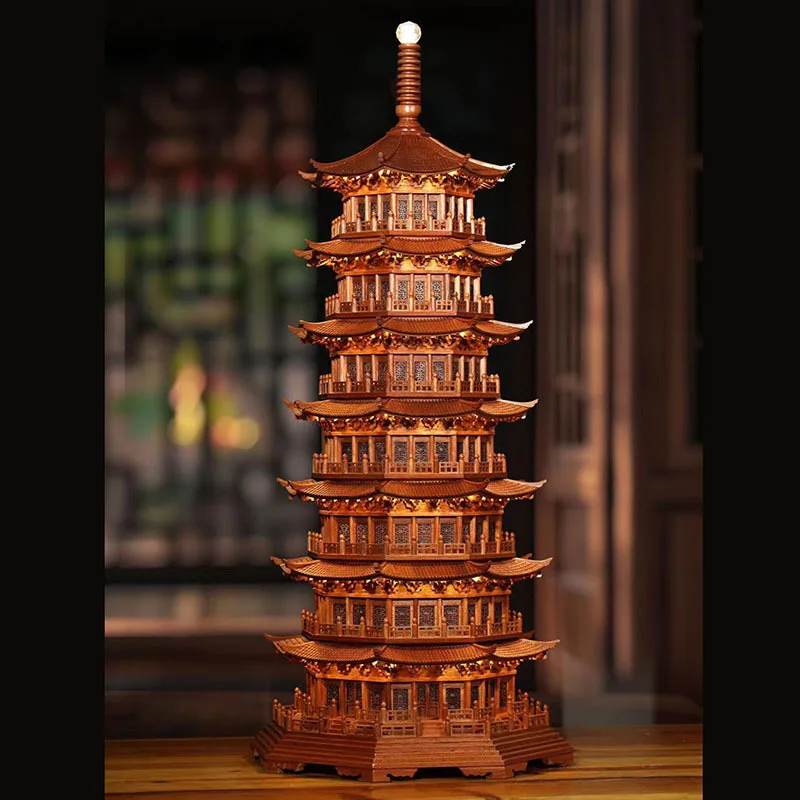 Rosewood, octagonal exquisite tower, mortise and tenon structure, architectural model, handicrafts, office home entrance