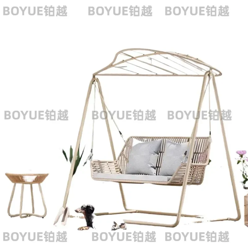 Double Aluminum Alloy Outdoor Swing Chair Hanging Basket Garden Patio Two Person Rocking Seat Durable Metal Frame Furniture
