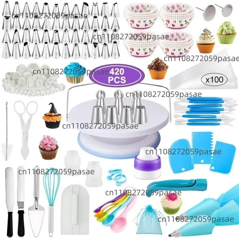 420Pcs cake turntable cake baking kit color measuring spoon egg beater baking utensils set kitchen accessories