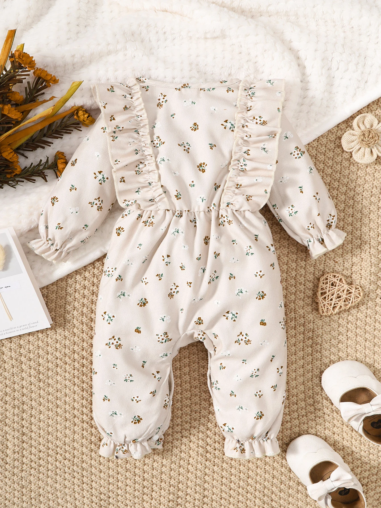 3-24 Month Baby Girl Long Sleeved Floral Bodysuit Spring and Autumn Jumpsuit for Toddler Girl Fashion Ruffle Onesie Clothes