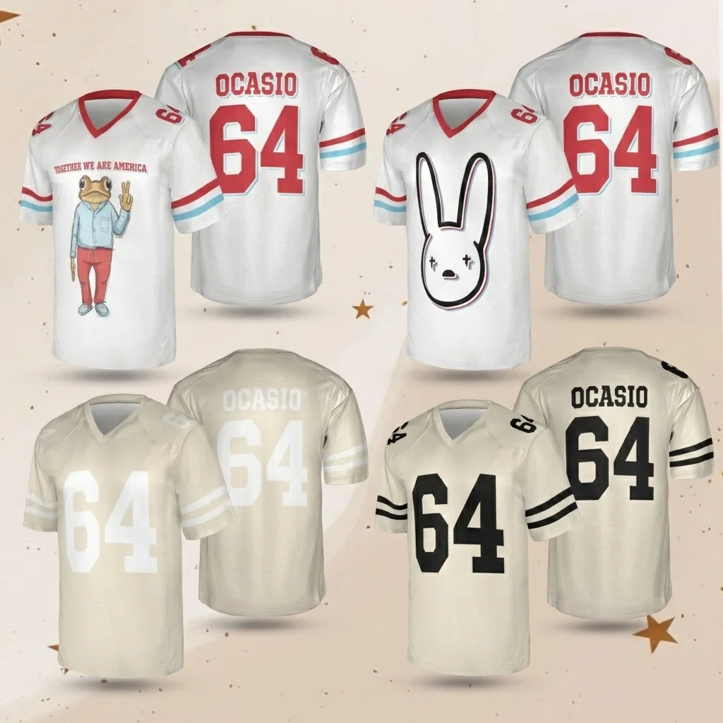 Bad Bunny Y2K Unisex Oversized Football Jersey V-Neck Short Sleeve T-Shirt Vintage Hip Hop Graphic Number Print Streetwear Tees
