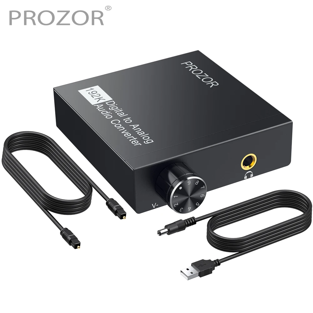 PROZOR 192kHz HiFi DAC SPDIF to 3.5mm Digital to Analog Audio Converter Optical Toslink Audio Adapter Built Audio Amp Chipest
