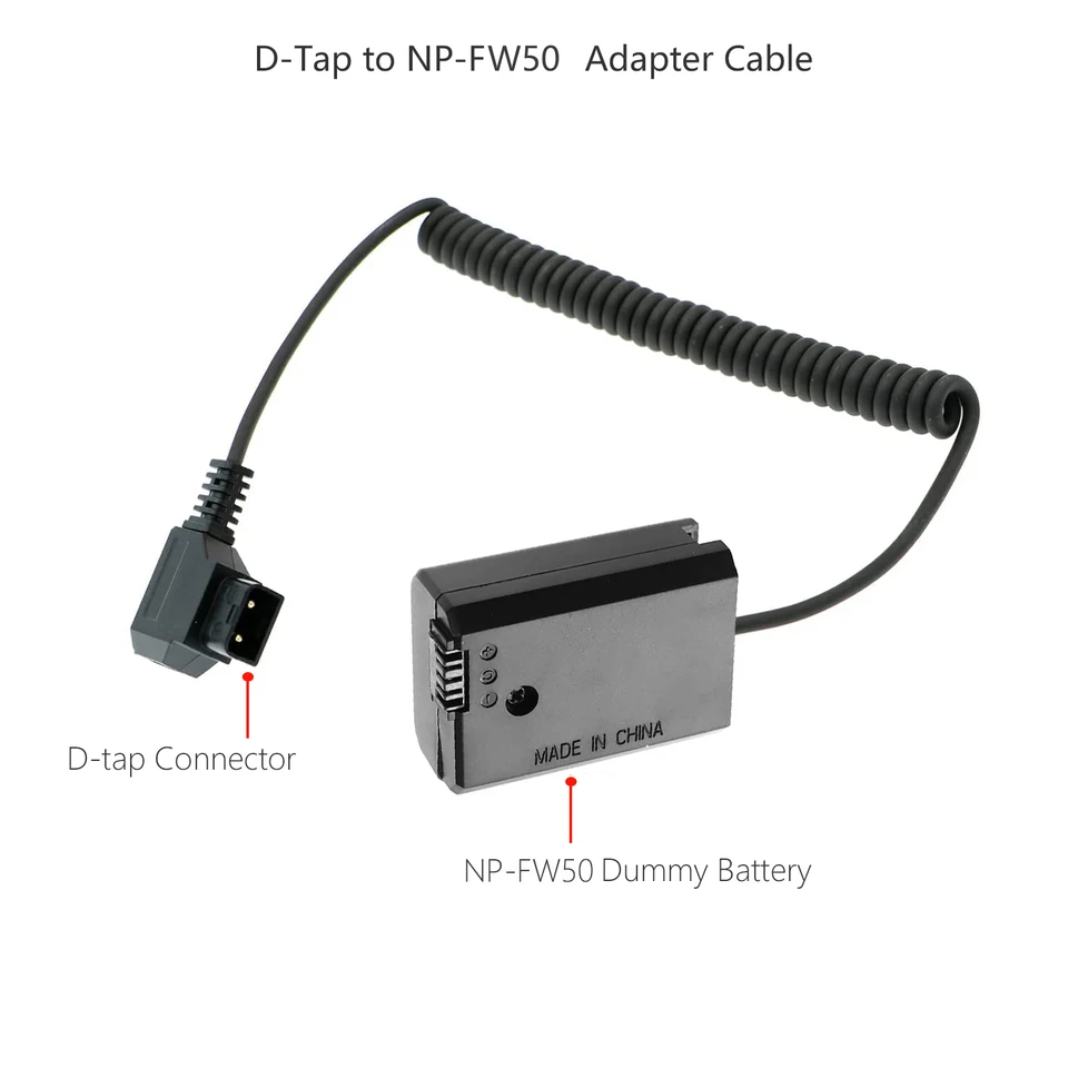 HangTon Adaptateur D-Tap Vers NP-FW50 Batterie Factice – Alimentation Continue Pour Sony ZV-E10, A7, A6000, A6300, A6500, NEX Series