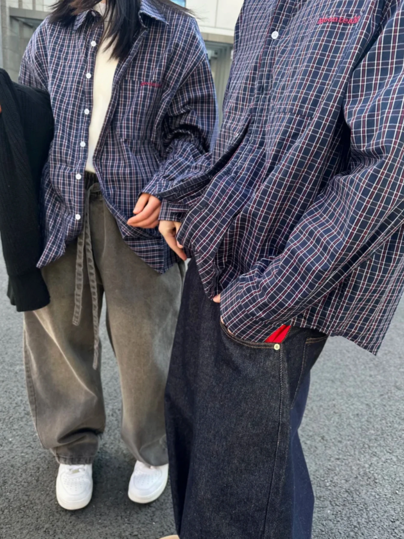 

Retro American Embroidered Color Blo Plaid Long Sve irt ex Casual Loose Lightweight Spring Autumn Outerwear