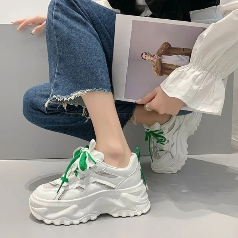 

Summer Mesh Hollow Out Women Dad Shoes Genuine Soft Leather 2025 New Arrival Versatile Platform Thick Sole White Sneakers Trendy