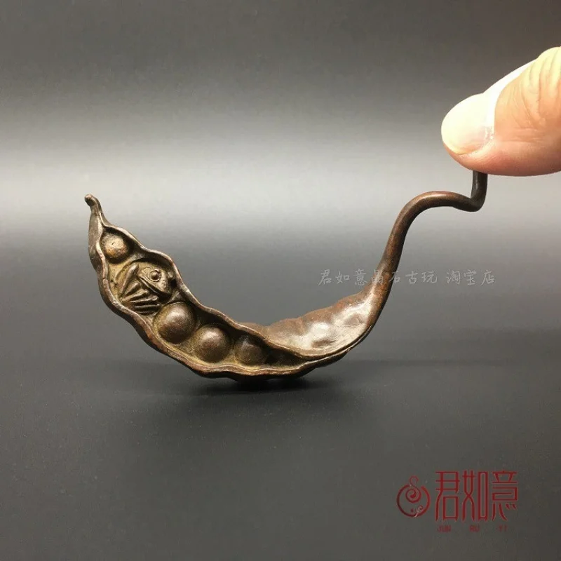 Solid Long Pea Pod Small Ornament Golden Toad Copper Bean Handle Tea Pet