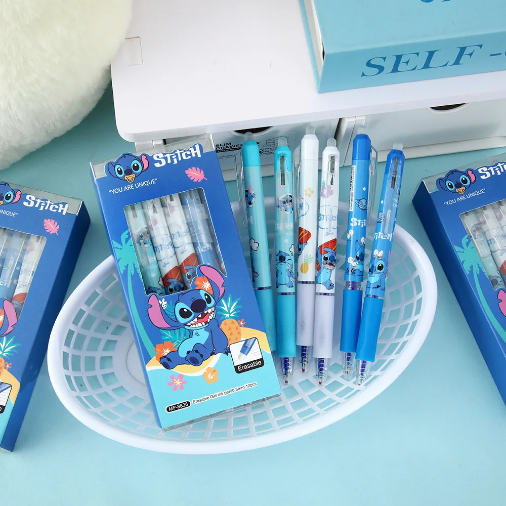

6/12pcs Stitch Erasable Pen 0.5mm Blue Ink Cute Student Writing Instruments School Learning Supplies Office Accessories Student