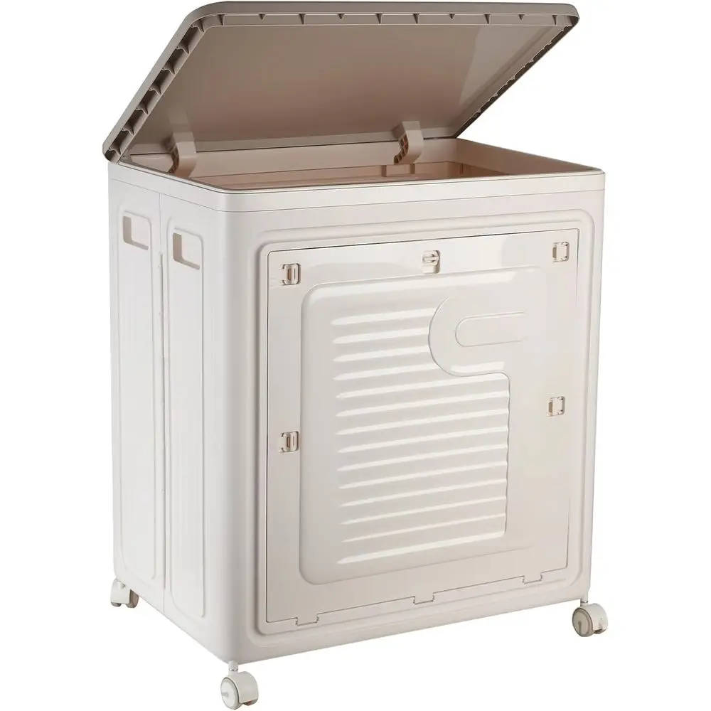 Laundry Hamper with Lid, Household oldable Storage Closet Organizers with Wheels Large acity Plastic Dirty Laundry Basket or Bla