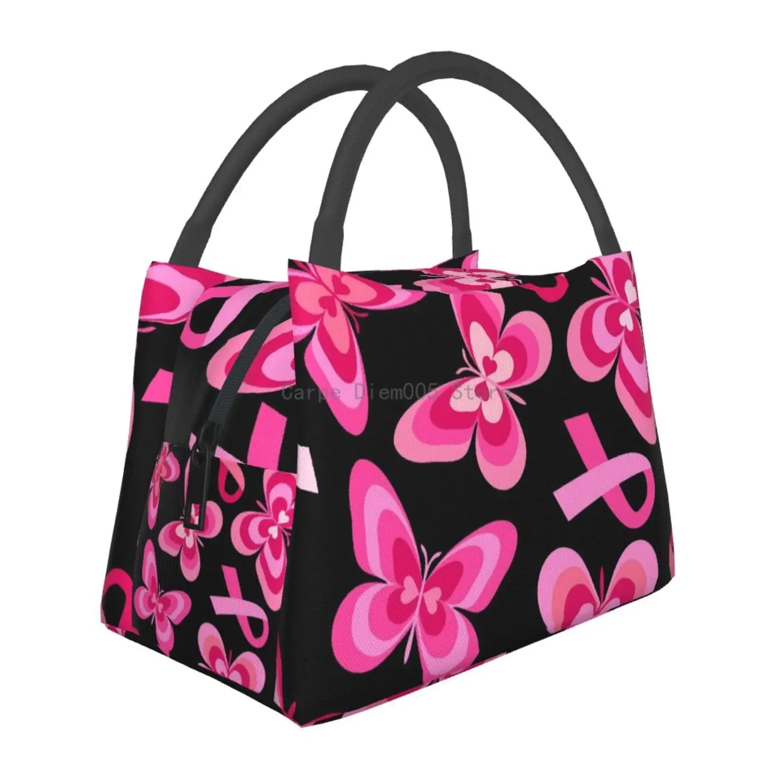 Breast Cancer Pink Ribbon Lunch Bags Insulated Lunch Bag, Reusable Box Tote Meal Prep Container For Men & Women Work