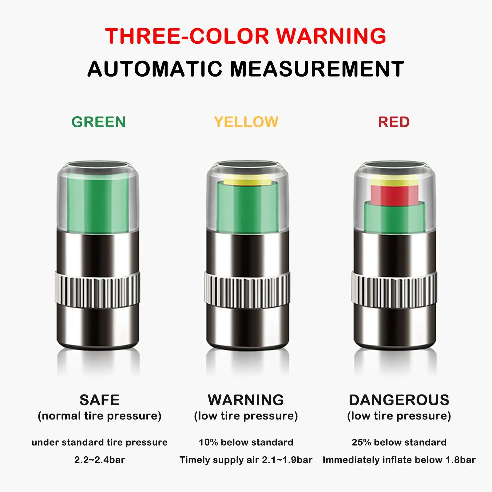 4PCS Car Tire Pressure Monitor Valve Stem Caps 36PSI, Universal Tire Pressure Sensor Indicator 3 Color Eye Alert Easy to Read view 3
