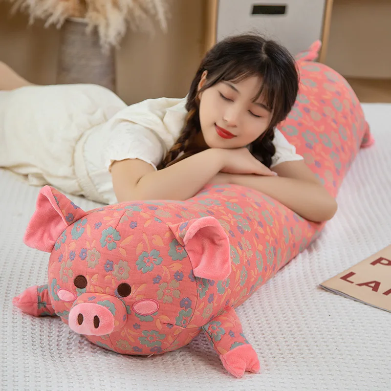 110/130cm Colorful Pig Stuffed Doll Lying Plush Piggy Toy Animal Soft Plushie Pillow for Kids Baby Comforting Birthday Gift