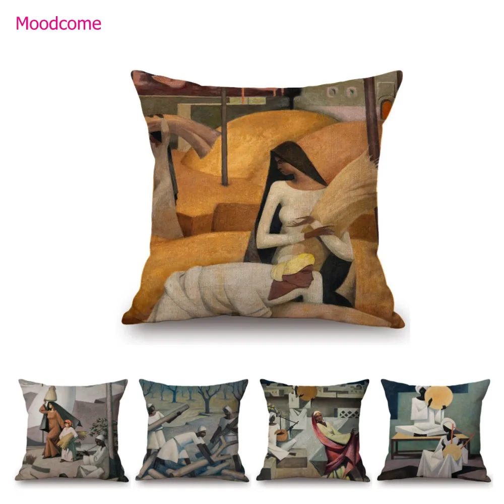 Abstract Impression Muslim Arab Daily Life Scenery Oil Painting Cubism Decorative Art Sofa Pillow Case Elegant Cushion Cover