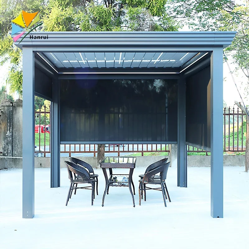 Pérgolas Bioclimáticas Personalizadas de Fábrica para Exteriores 6x3, Pérgola de Aluminio Motorizada para Exteriores con Luz LED