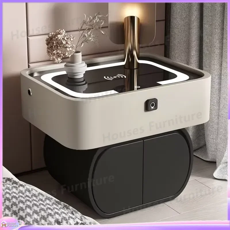 Luxury Smart Bedside Table Modern Living Room Rechargeable Multifunctional Lacquer Creative Nightstand Wireless Charging