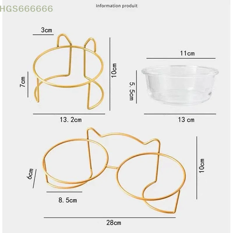 

Glass Puppy Food Bowl Raised Iron Stand Double Bowl Non Slip Design for Small Dog Home Feeding Pet Supplies Accessory