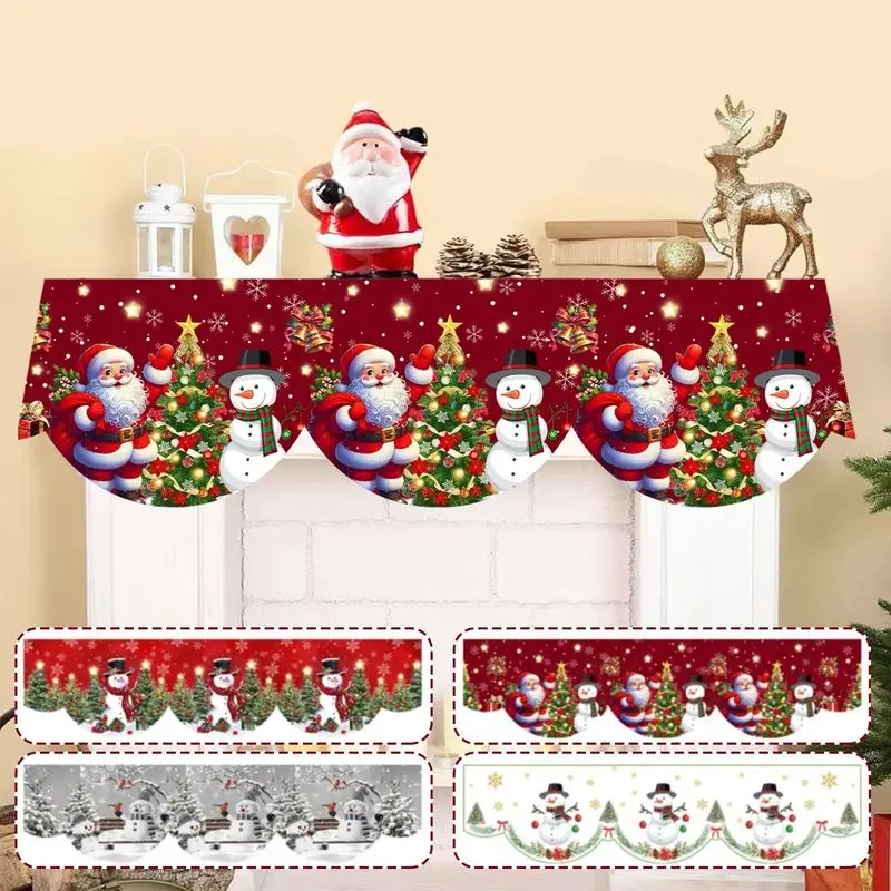 VIKAMA Christmas Fireplace Mantel Scarf Santa Snowman Xmas Tree Pattern Fireplace Swag for Home Holiday Party Decoration