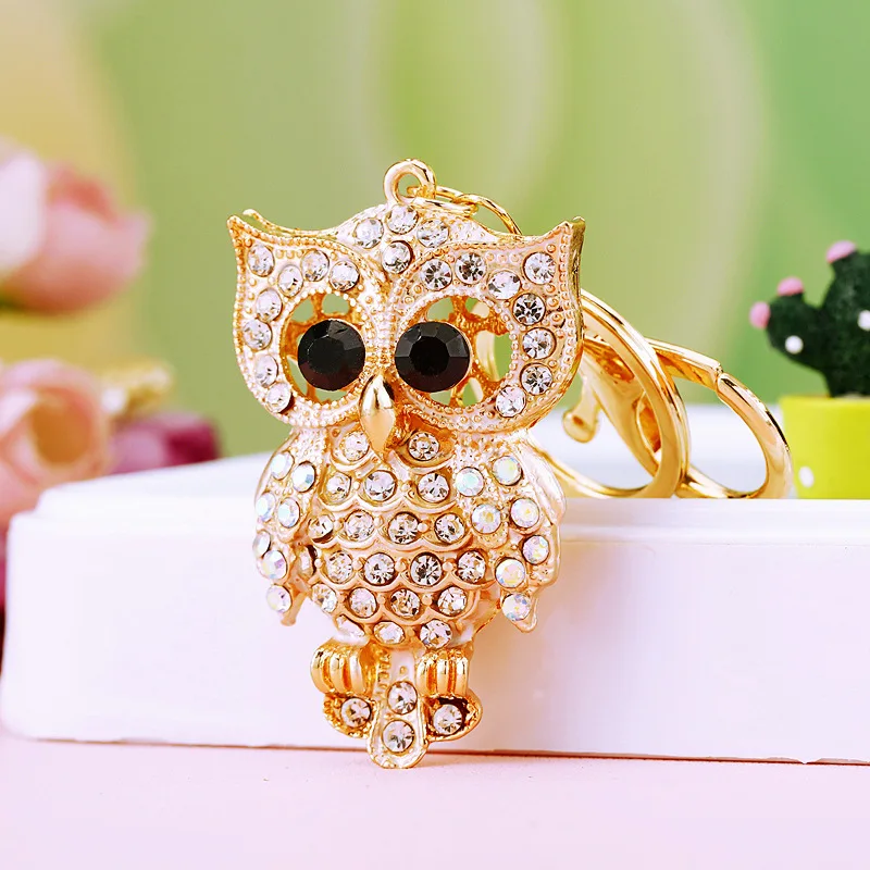 Owl Crystal Keyring Charm Pendant Handbag Purse Bag Key Ring Chain Keychain Gift