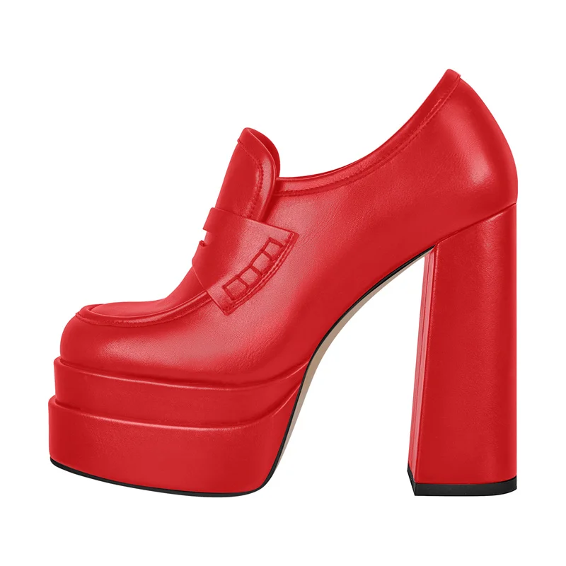 

Richealnana Women Pumps Red Matte Double Platform Punk Fashion Shoes