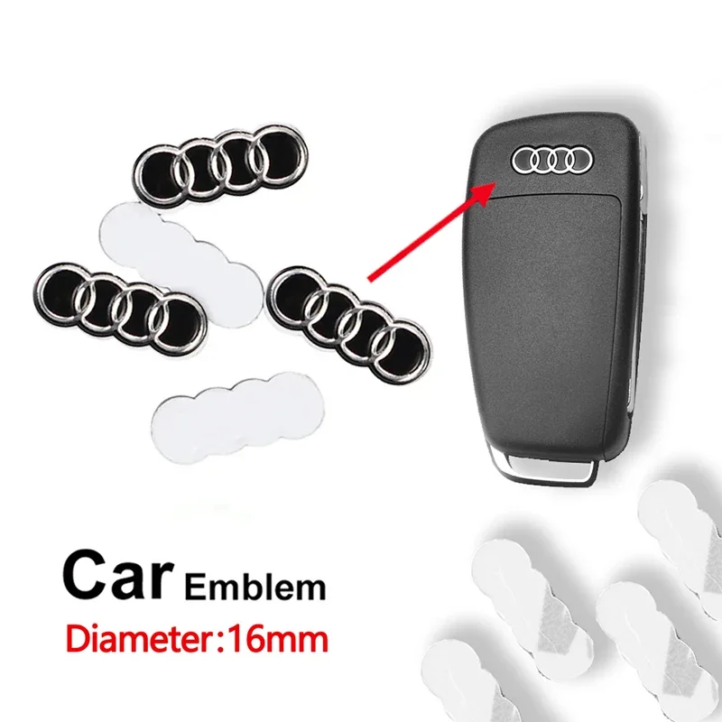 For Audi A1 A2 A3 A4 A5 A6 A7 A8 Q1 Q2 Q3 Q4 Q5 Q6 Q7 Q8 TT RS3 RS7 5Pcs Car Remote Key Sticker Aluminum Emblem Decoration Decal