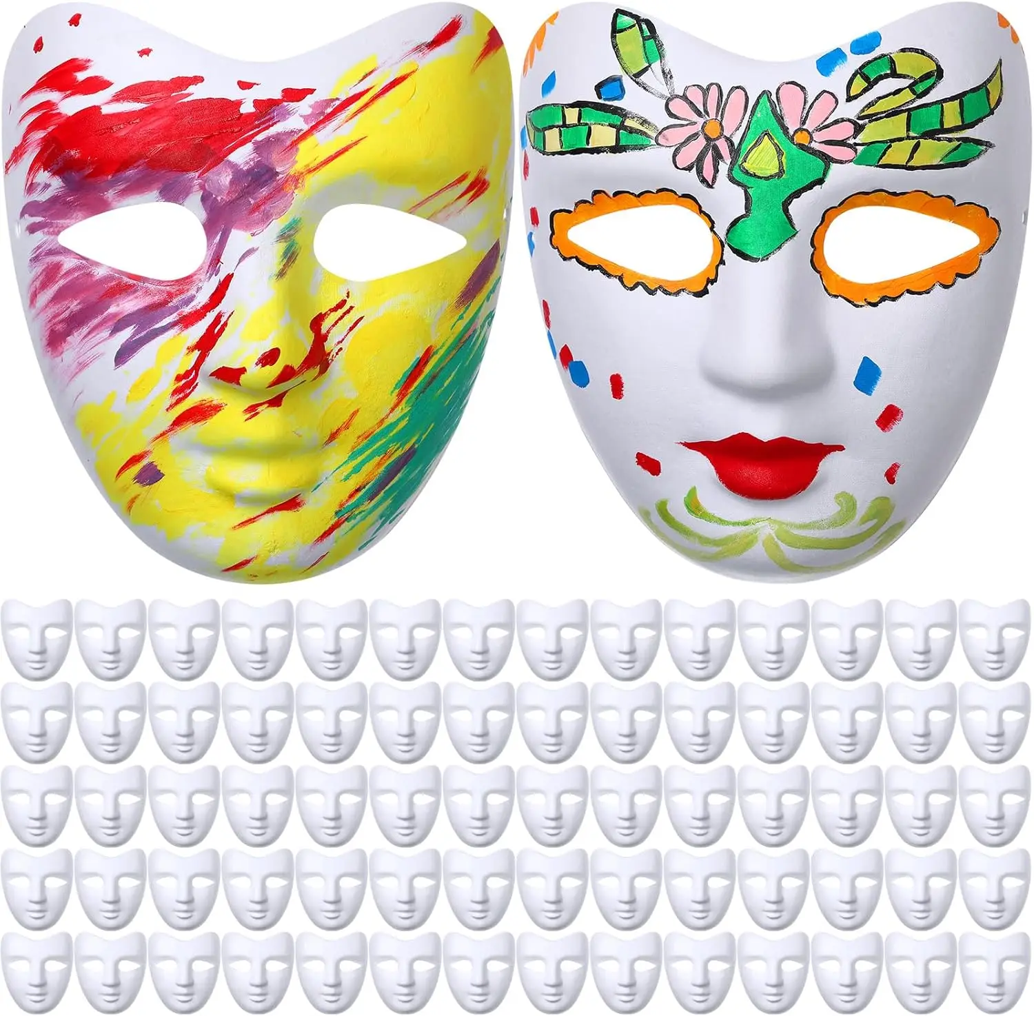 

50 шт. белых масок из папье-маше для самостоятельной росписи, полнолицевые, простые, для декора, косплея, Хэллоуина, вечеринок
