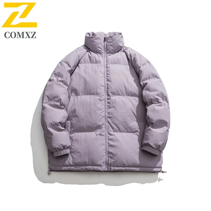 COMXZ New Solid Color Hong Kong Style Loose Warm Puffer Jacket Couple Stand Collar Casual Cotton Coat lightweight windbreaker