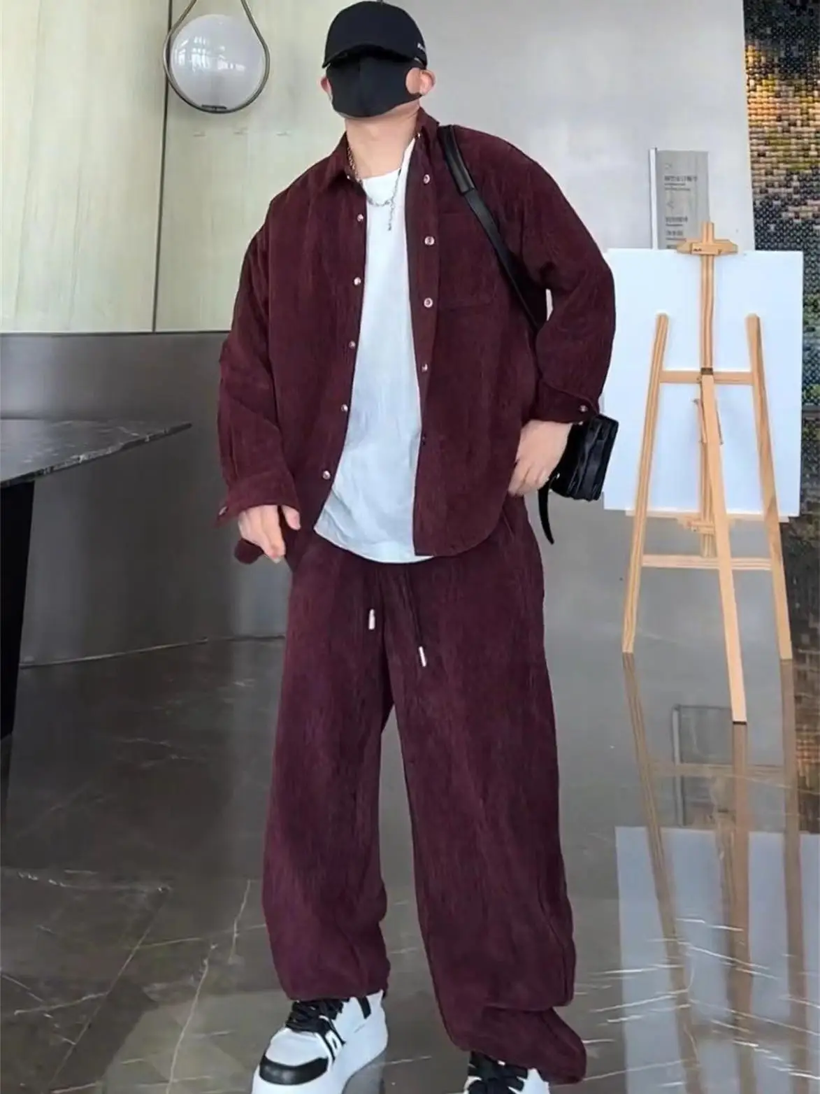 

Men's Casual Faionable Chenille Set High-End Feel Collared Jaet Outerwear Long Pants Two-Piece Set Autumn Season Cotton B...