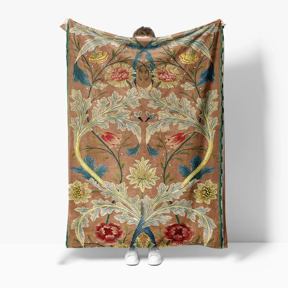 

Floral Embroidered Throw Blanket Winter Cozy Fleece Blanket Bed Sofa Cover Decorative Throw Blanket