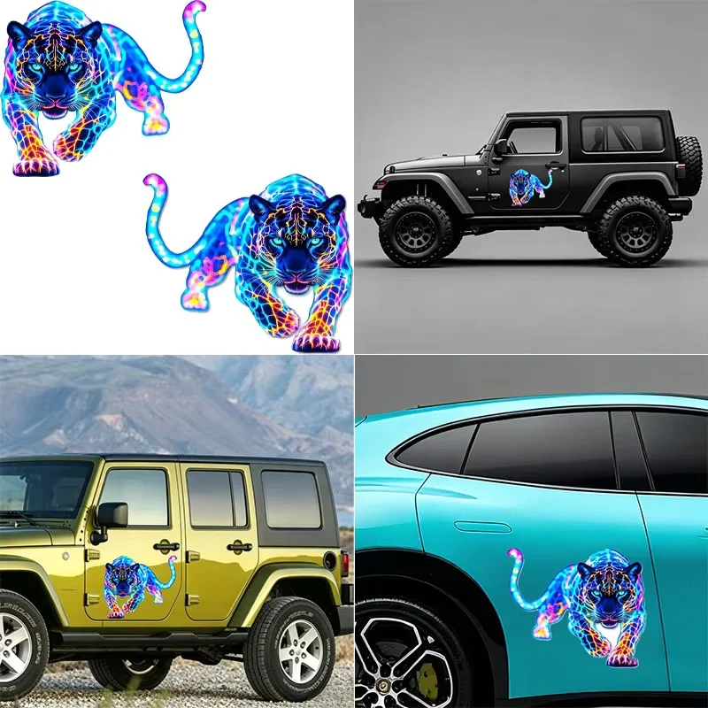 Colorful Neon Cheetah Vinyl Car Stickers, Animal Pattern Stickers, Car Windows, Motorcycle Helmets, Laptop Decorations