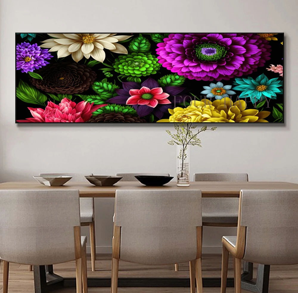 5D DIY Large Diamond Painting Cross, Colorful Flowers Landscape, Wall Art, Full Round Drill, Embroidery Home Decor