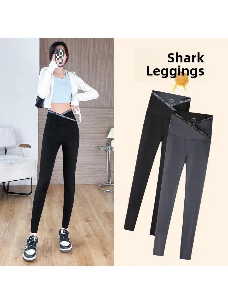 하이웨이스트 슬리밍 요가 팬츠 여성용 크로스 아크 스킨 타이트 핏 레깅스 아우터웨어 9부 팬츠 폴리에스터 섬유