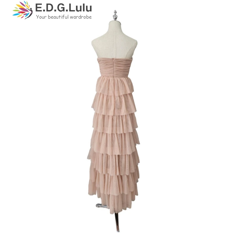 Edglulu sem alças malha dobra vestidos de aniversário luxo 2025 mulher elegante sem costas malha em camadas plissado borda vestido de noite ed