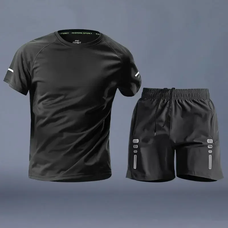 Men's Ice Silk Athletic Set - Quick-Dry T-Shirt Shorts Perfect for Running Itness Football Training Men Clothing Sportswear Set