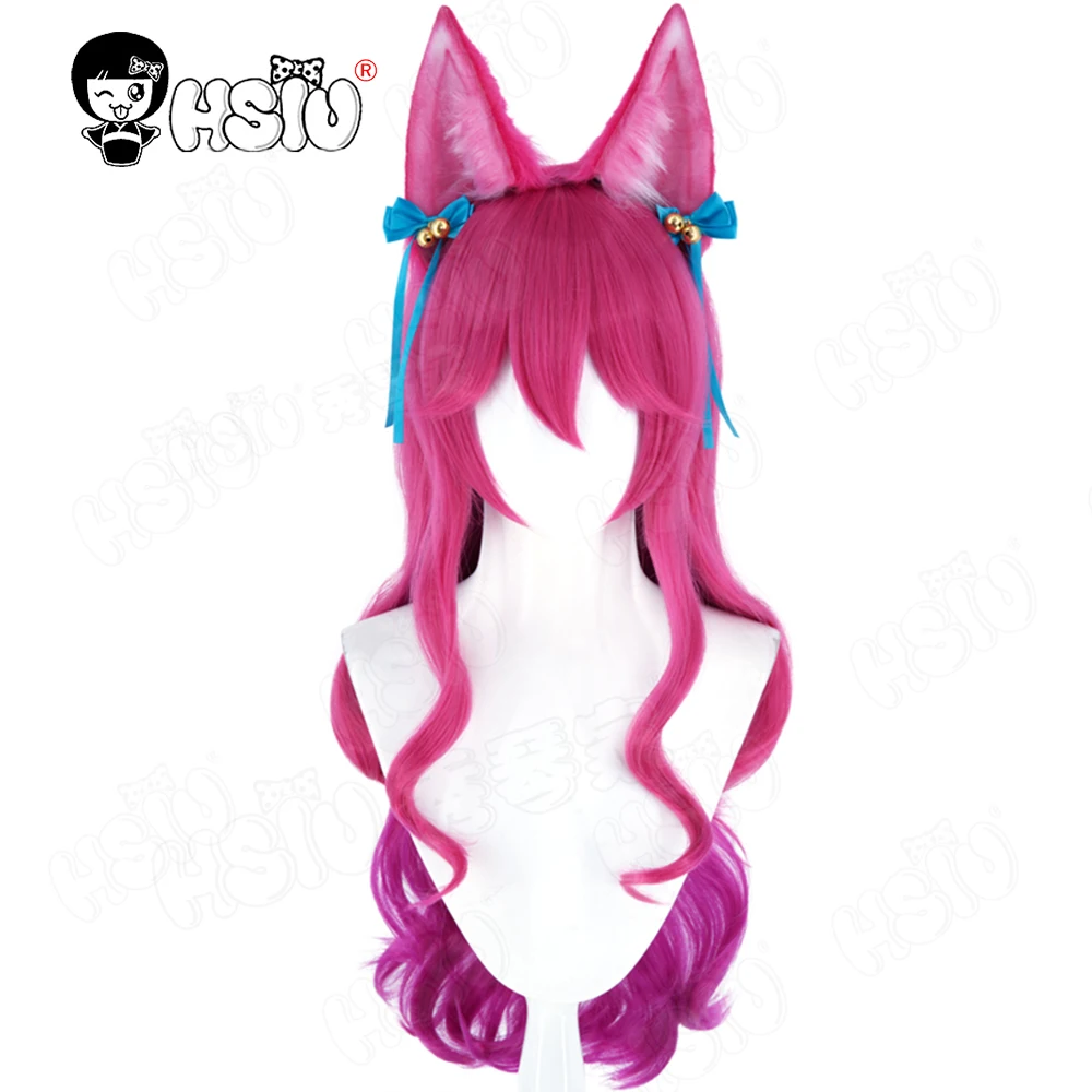 Парик для косплея Ahri Синтетический парик из волокна「HSIU」Длинный парик Rose Twisted Rose Purple LOL League of Legends the Nine-Tailed Fox косплей
