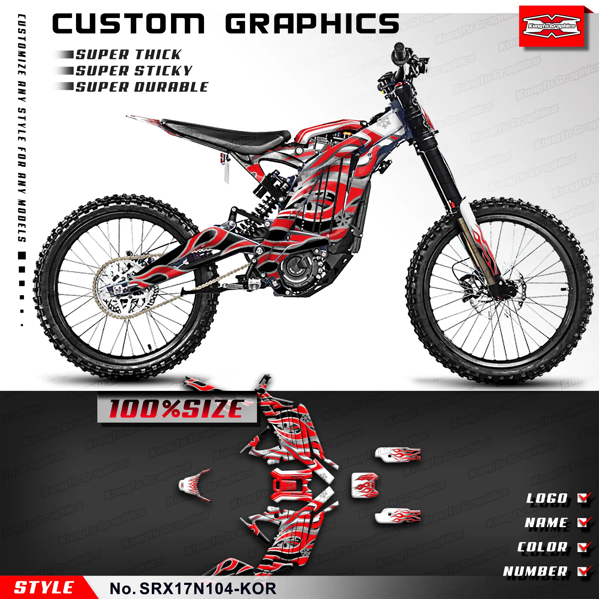 

KUNGFU GRAPHICS Graphics Kit Laminated Decals for Surron Light Bee X Sur-Ron Electric Dirt Bike, SRX17N104-KOR