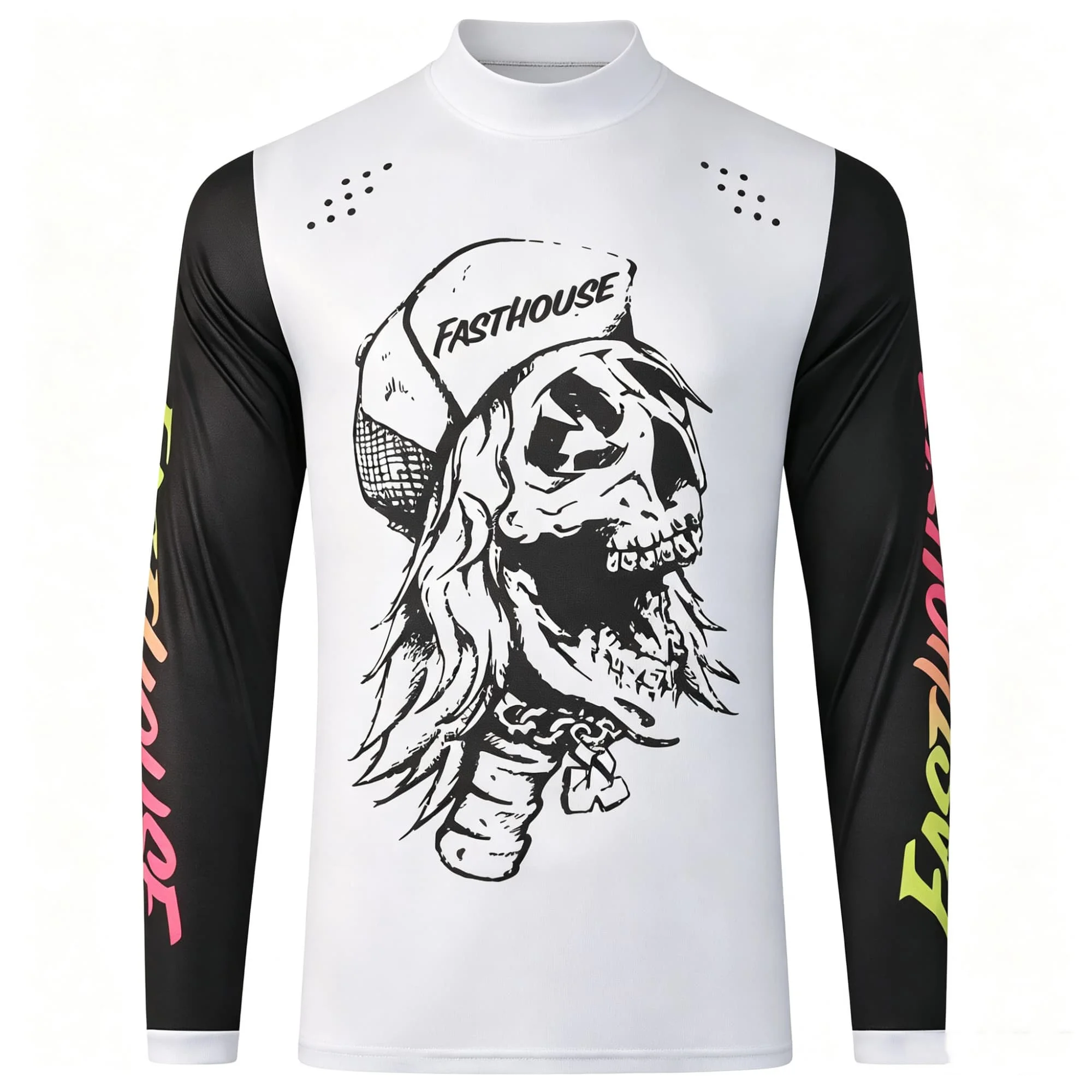 Men Retro Skull Graphic Motocross Long Sleeve Jersey, Breathable Color‑Block Off‑Road Racing Sport Shirt view 4