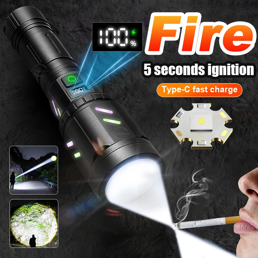 Ultra Powerful Flashlight Concentrating Ignition Flashlight Waterproof Military Tactical Lamp Outdoor Camping Adventure Torch